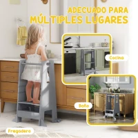 AIYAPLAY Torre de Aprendizaje para Niños con Pedal Altura Ajustable en 3 Niveles y Barrera de Seguridad 45x47,5x91 cm Gris(m-7)