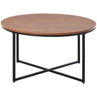 HOMCOM Couchtisch rund in Holzoptik, Kaffeetisch, Metallbeine, Spanplatte, Braun, Ø80 x H45 cm(m-1)