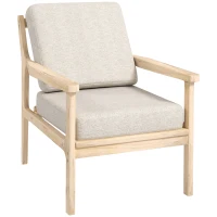 HOMCOM Fauteuil design minimaliste structure bois, 2 coussins amovibles recouvert de tissu effet lin, accoudoirs, beige(m-11)
