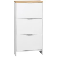 HOMCOM Schuhschrank mit 3 Kippfächern, 12 Paar Schuhe, verstellbare Einlegeböden, Natur + Weiß(m-1)