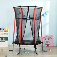 HOMCOM Kindertrampoline, Ø163,5 cm, met Veiligheidsnet, Gevoerd, Staal, Belastbaar tot 50 kg, Zwart & Rood(m-8)