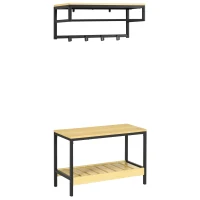 HOMCOM Recibidor Moderno con Perchero de Pared y Banco Zapatero Muebles de Entrada con 4 Ganchos 1 Barra y 1 Estante Roble(m-10)