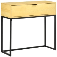 HOMCOM Consolle da Ingresso con Cassetto in Legno e Acciaio, 80x30x76cm, Color Legno e Nero(m-1)