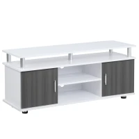 HOMCOM TV Cabinet Unit for TVs up to 50'' with Storage Shelf and Cupboards, Living Room Entertainment Center Media Console, Grey and White(m-10)