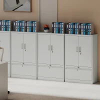 HOMCOM Mueble de Oficina en Acero con Estante Interno Ajustable y Cajón, 80x40x130 cm, Blanco(m-5)