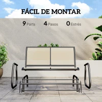 Outsunny Banco Balancín de 2 Plazas Silla Mecedora de Jardín Tubo de Metal y Tela Texteline Transpirable para Exterior Carga Máx. 200 kg 120x70x85 cm Beige(m-5)