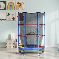 HOMCOM Kindertrampoline met Veiligheidsnet, Elastische Veren, tot 45 kg Belastbaar, Stalen Frame, Ø140x160cm, Veelkleurig(m-10)