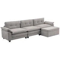 HOMCOM Divano Angolare Modulare con Chaise Longue, Pouf Contenitore e Rivestimento in Ciniglia, Grigio(m-1)