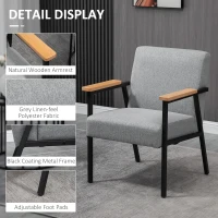 HOMCOM Modern Accent Chair with Cushioned Seat and Back, Upholstered Fireside Chair for Living Room, Comfy Chair with Wood Armrests and Steel Legs, Grey(m-5)