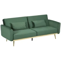 HOMCOM Divano Letto 3 Posti con Design Clic Clac e 2 Cuscini, in Tessuto Effetto Velluto, 206x81x83 cm, Verde(m-1)
