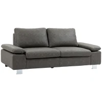 HOMCOM Divano 3 Posti Reclinabile e Imbottito con Braccioli Regolabili, in PU, Legno e Metallo, 200x88x86 cm, Grigio(m-1)