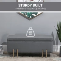 HOMCOM Storage Ottoman, Rectangle Footstool, Light Luxury Storage Bench with Cushion and Soft Surface, Dark Grey(m-5)