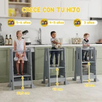 AIYAPLAY Torre de Aprendizaje para Niños con Pedal Altura Ajustable en 3 Niveles y Barrera de Seguridad 45x47,5x91 cm Gris(m-8)