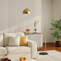 HOMCOM Candeeiro de Pé em Forma de Arco com Altura e Comprimento Ajustáveis com Interruptor de Pé 110-115x30x170-180 cm Dourado e Preto(m-9)