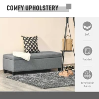HOMCOM Storage Ottoman, Linen Upholstered End of Bed Bench, Padded Footrest with Button Tufting, Hinged Lid and Wood Frame, Grey(m-6)