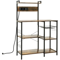 HOMCOM Estantería de Cocina para Microondas con Toma de Corriente Cargador USB 5 Ganchos 90x42x130 cm Marrón Rústico(m-10)