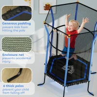 HOMCOM Trampoline voor Kinderen, Ø163,5 cm, met Veiligheidsnet, Gepolsterd, Staal, Belastbaar tot 50 kg, Zwart & Blauw(m-5)