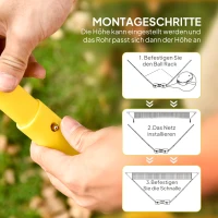 HOMCOM Badmintonnet met standaard Badmintonnet met 4 badmintonrackets, draagbaar(m-5)