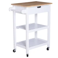 HOMCOM Carrello da Cucina Salvaspazio 2 Ripiani 1 Cassetto 1 Portasciugamani 4 Rotelle, Legno, Bianco, 64x39x84.5cm(m-1)