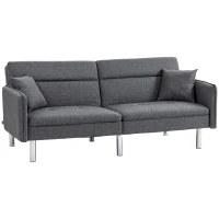 HOMCOM Divano Letto 3 Posti con Meccanismo Clic Clac, Schienale Reclinabile e 2 Cuscini, 189x91x84cm, Grigio(m-1)
