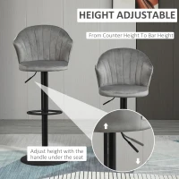 HOMCOM Bar Stool Set of 2 Adjustable Height Upholstered Swivel Counter Chairs with Backrest, Footrest, Grey(m-4)