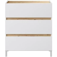 Commode 3 tiroirs - Décor chene et blanc - Finition satinée - L79 x P41 x H90 cm - TEMPUS(m-3)
