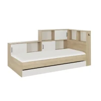 GAMI Erwan Lit enfant avec rangements - Décor blanc et châtaignier - 90 x 200 cm(m-2)
