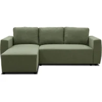 Canapé d'angle convertible réversible 3 a 4 places - PHARELL - Tissu olive - Coffre de rangement - L 224 x P 155 x H 85 cm(m-1)