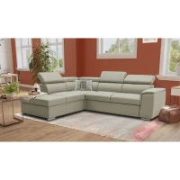 Canapé d'angle convertible réversible avec coffre - 5 places - DAYTONA - Tissu beige - 260 x 77 / 94 x 216 cm(m-2)