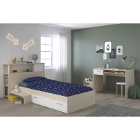 PARISOT Chambre enfant complete Tete de lit + lit + bureau - Style contemporain - Décor acacia clair et blanc - CHARLEMAGNE(m-1)