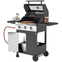 Outsunny 7.5kW Three-Burner Gas BBQ Grill, with See-Through Lid - Black(m-11)