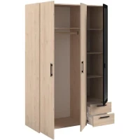 Armoire - Panneau de particules - Décor chene et noir - 3 portes droites - Essentiel - Chambre - 120.3x185x51.7 cm(m-5)