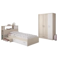 PARISOT Chambre enfant complete - Tete de lit + lit + armoire - Style contemporain - Décor acacia clair et blanc - CHARLEMAGNE(m-3)