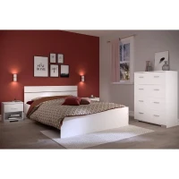 Chambre complete BOSTON : Lit adulte 140x190 + Commode + 2 Chevets - Décor blanc - Fabriqué en France(m-1)