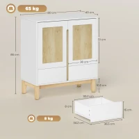 HOMCOM Buffet, Aufbewahrungsmöbel mit 2 Türen, 2 Schubladen und verstellbarem Regal, 80 x 40 x 86 cm, Weiß und Eiche(m-3)