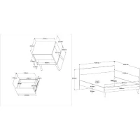 Ensemble Lit 160 x 200 cm + 2 chevets - AALBORG - Scandinave - Blanc / Chene - PARISOT(m-6)