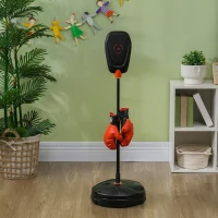 AIYAPLAY Bokszakset voor Kinderen, in Hoogte Verstelbaar, Incl. Bokshandschoenen, Vulbare Basis, Φ34 x 88-124H cm, Zwart(m-10)