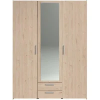 Armoire VARIA - Décor chene - 3 portes  + 2 tiroirs + miroir -  L 150 x H 200 x 51 cm(m-4)