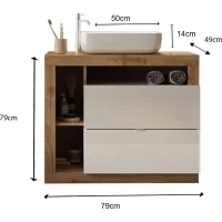 Ensemble meuble Salle de bain 78cm simple vasque + colonne - Coloris chene clair et laqué blanc - HAMBOURG(m-5)
