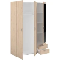 Armoire VARIA - Décor chene - 3 portes - 2 tiroirs - Porte droite avec miroir - 120,3 x 185 x 51,7(m-5)