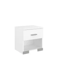 Chambre complete BOSTON : Lit adulte 140x190 + Commode + 2 Chevets - Décor blanc - Fabriqué en France(m-5)
