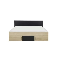 DIAGONE Lit adulte avec tiroirs de rangement  - Chataignier et noir - 160 x 200 - SWIVEL(m-3)