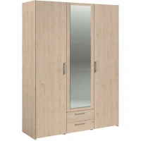 Armoire VARIA - Décor chene - 3 portes  + 2 tiroirs + miroir -  L 150 x H 200 x 51 cm(m-2)