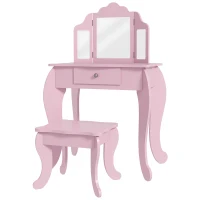 HOMCOM Coiffeuse Enfant avec Tabouret et Miroir Ajustable Coiffeuse pour Filles de 3-6 Ans avec Tiroir Rose(m-1)