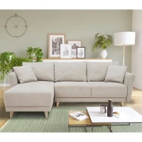 Canapé d'angle convertible réversible 3-4 places CLAUDIUS - Tissu Beige - Coffre de rangement - L 244 x P 158 x H 95 cm(m-2)
