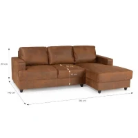 Canapé d'angle droit 4 places - Tissu marron vintage - Contemporain - L 215 x P 140 x H 86 cm - PAUL(m-4)