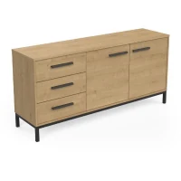 Enfilade 2 portes / 3 tiroirs - CRAFT - Chene Hamilton / Noir - 152 x 39,5 x 72,3 cm - DEMEYRE(m-3)