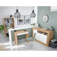 Buffet - BALTIK - Mélaminé 3 portes + 1 niche de rangement - Chene nodi et blanc artik - L 144x P 44 x H 87 cm(m-6)