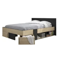 DIAGONE Lit adulte avec tiroirs de rangement  - Chataignier et noir - 160 x 200 - SWIVEL(m-1)