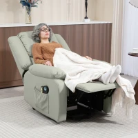 HOMCOM Sillón Levanta Personas Eléctrico con 8 Punto de Masaje Función Calentamiento 2 Controles Remotos y Bolsillo Gris Claro(m-9)